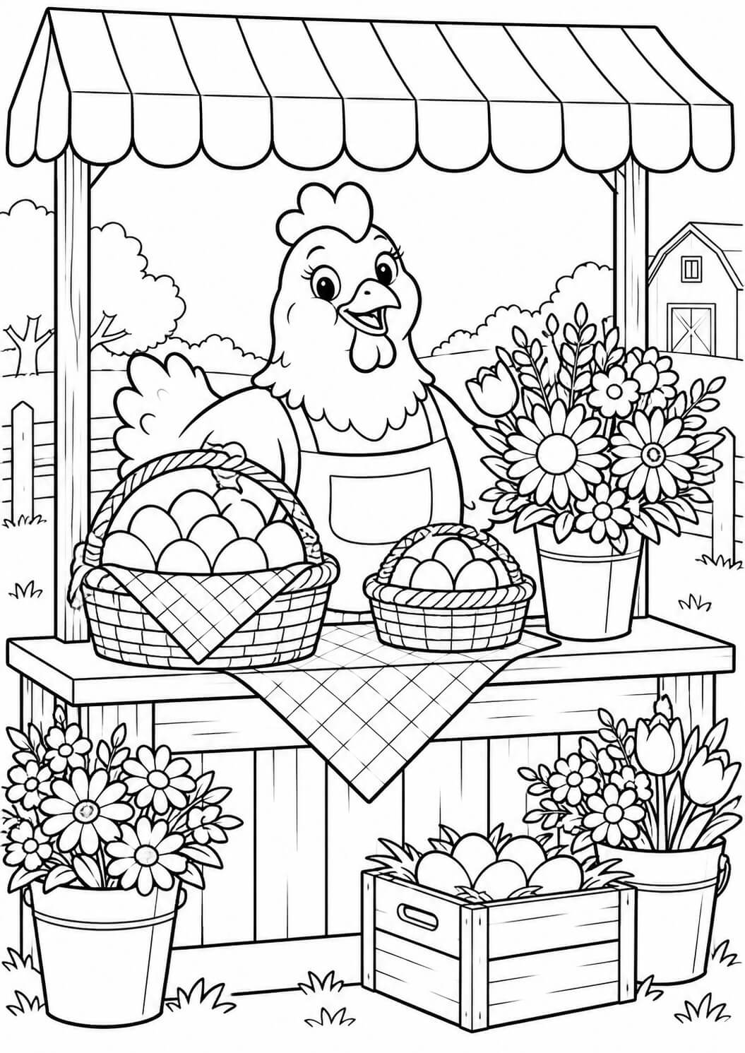 Huhn auf dem markt ausmalbild zum Ausmalen