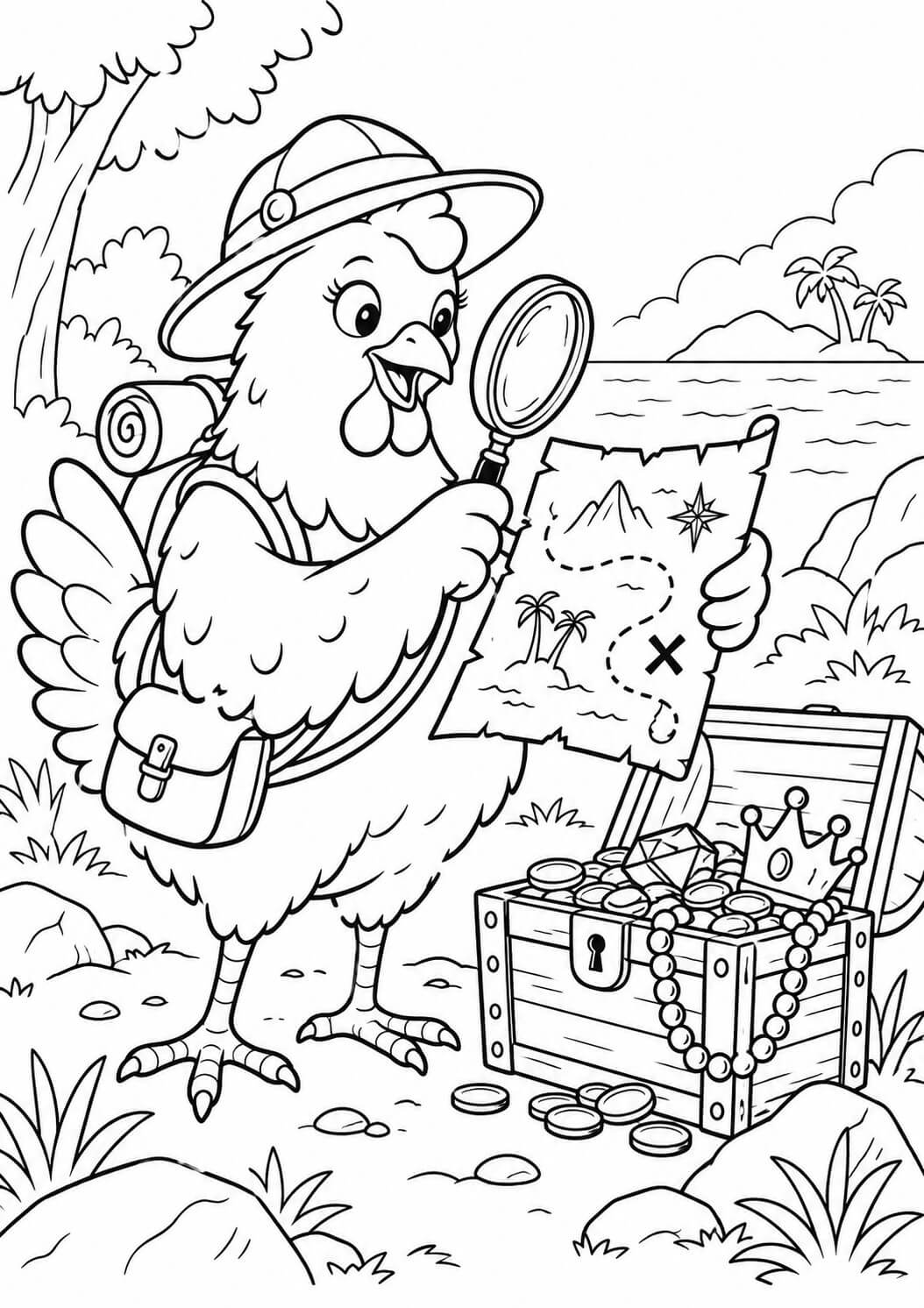 Huhn auf schatzsuche ausmalbild zum Ausmalen