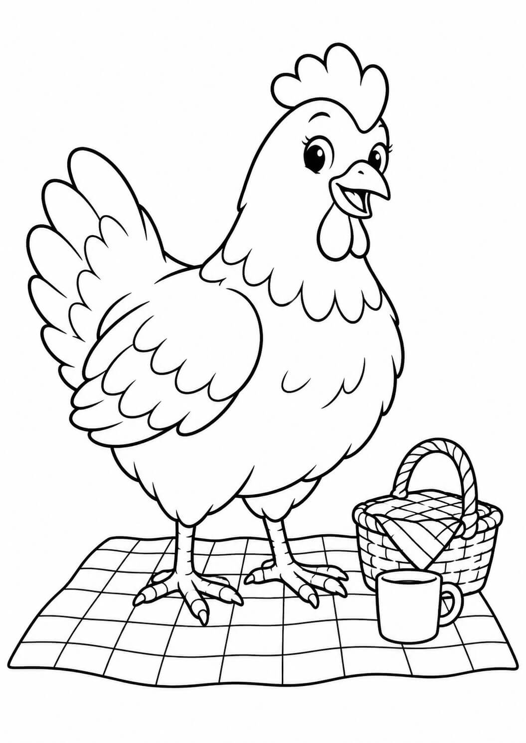 Huhn beim picknick ausmalbild zum Ausmalen