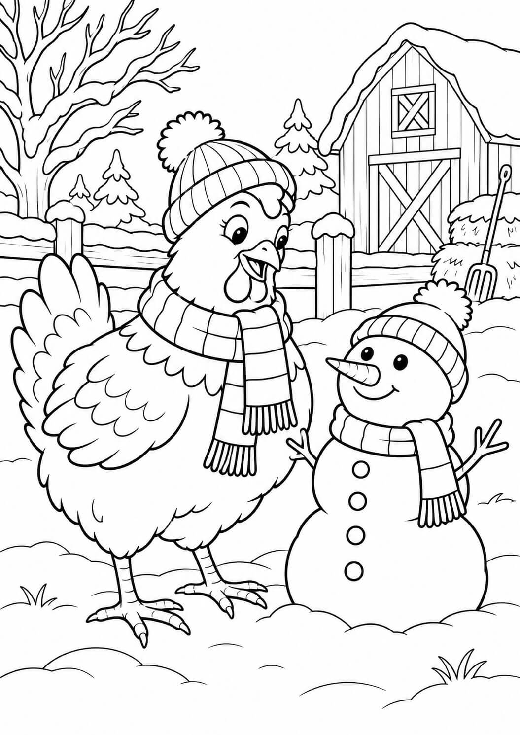 Huhn im winter ausmalbild zum Ausmalen