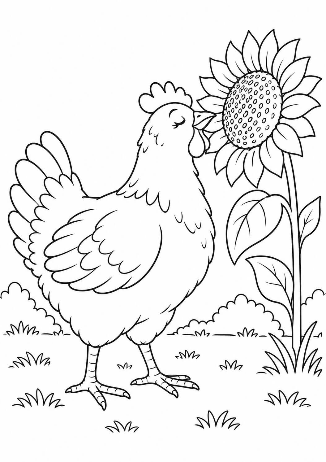 Huhn mit sonnenblume ausmalbild zum Ausmalen