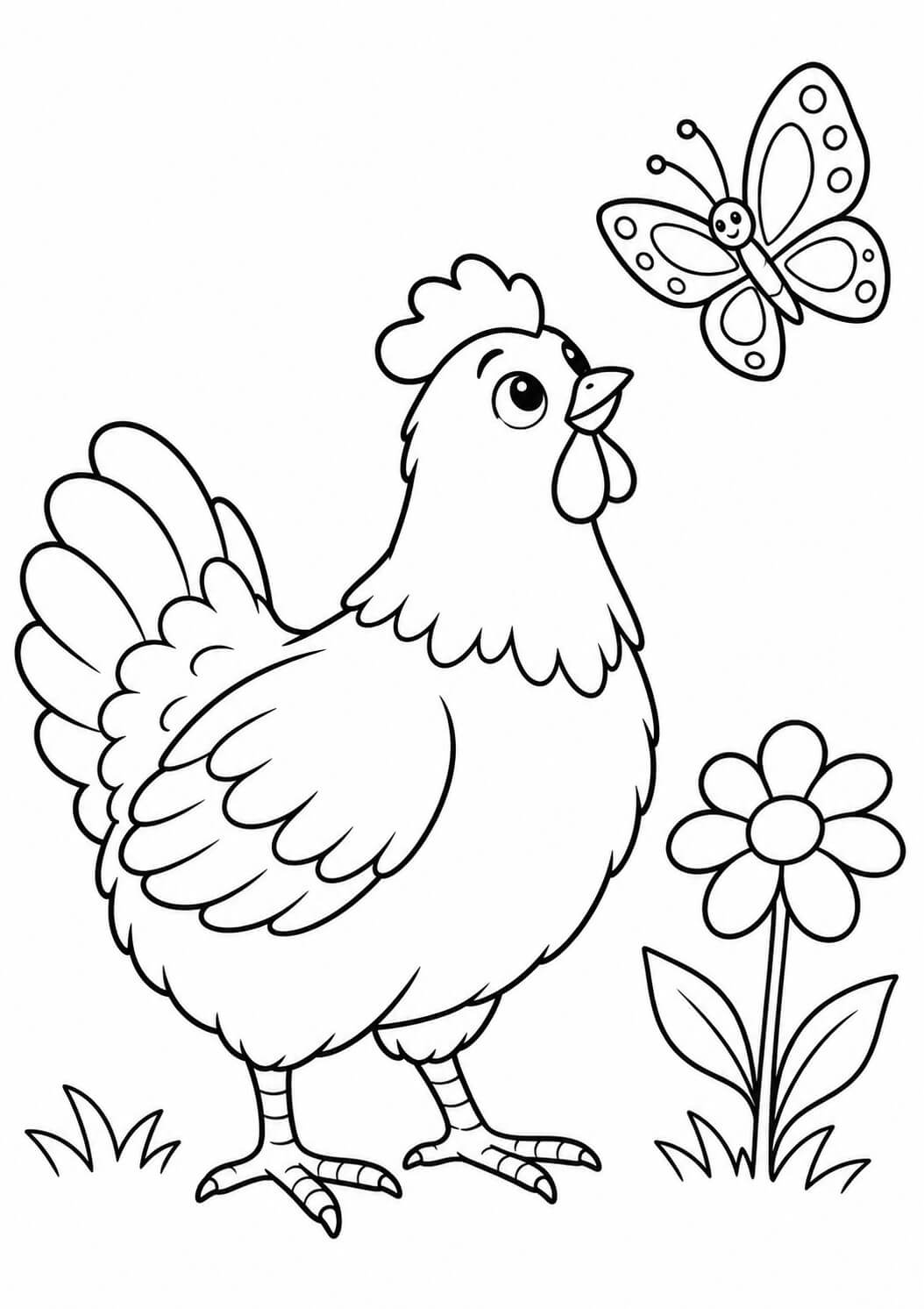 Huhn und schmetterling ausmalbild zum Ausmalen