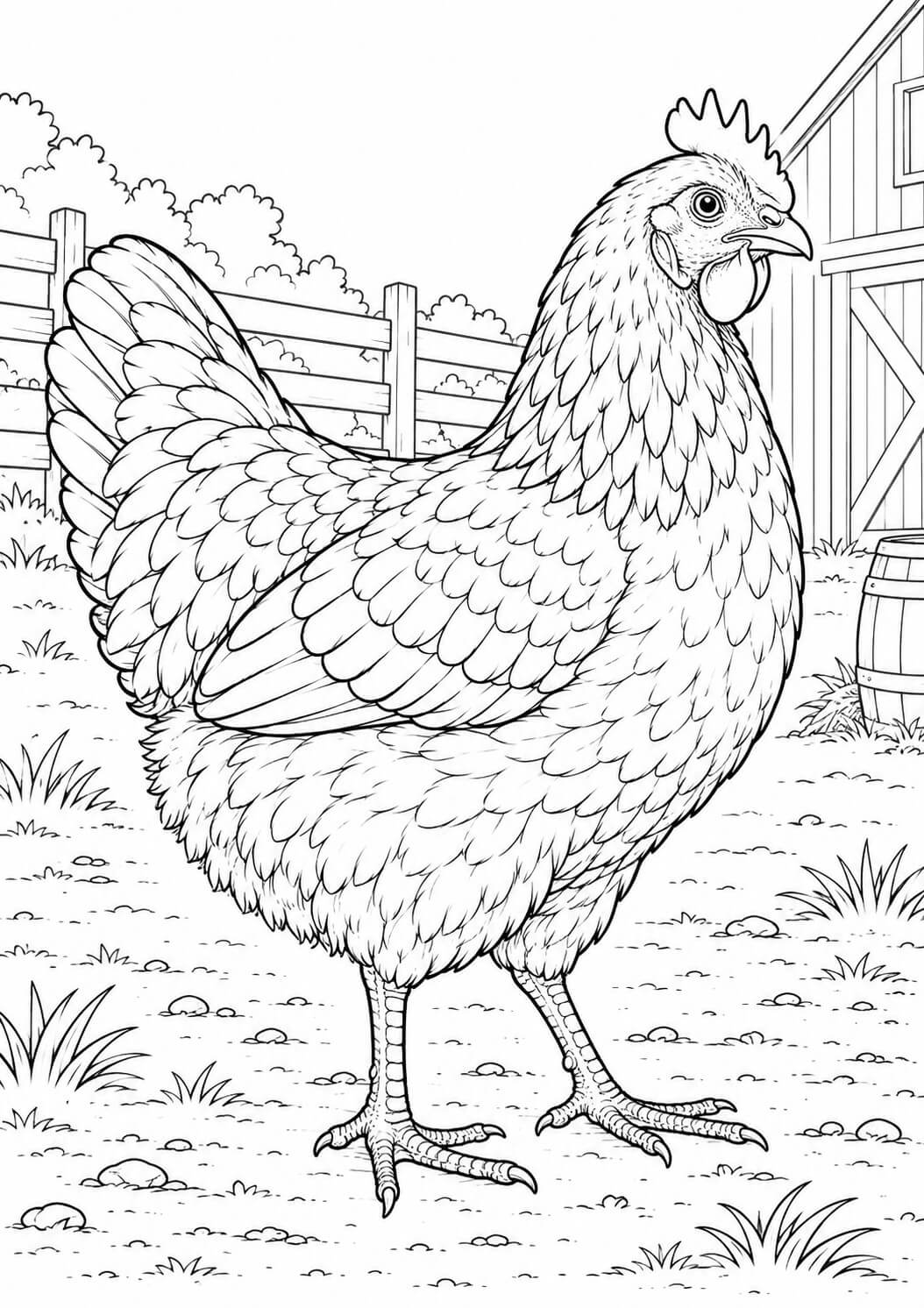 Realistisches huhn ausmalbild zum Ausmalen