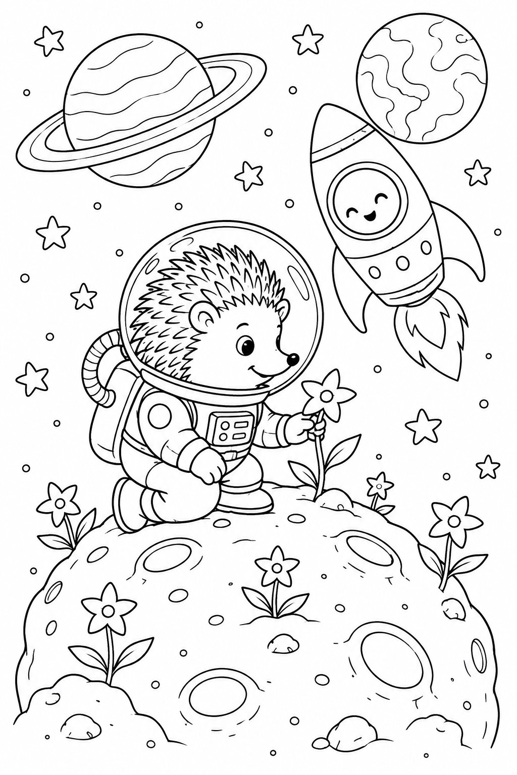 Astronauten igel im weltall ausmalbild zum Ausmalen
