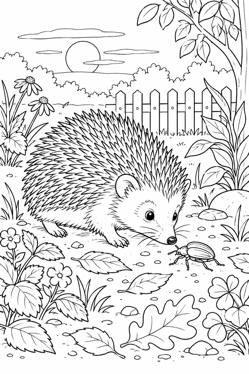 Igel auf nahrungssuche ausmalbild zum Ausmalen