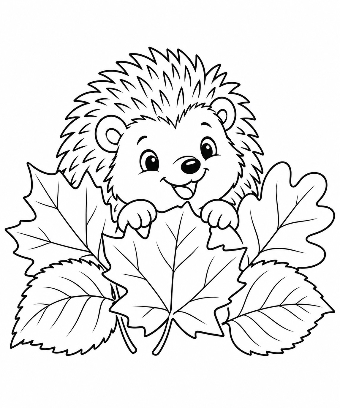 Igel im blaetterhaufen ausmalbild zum Ausmalen