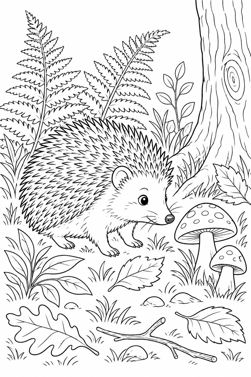 Igel im wald ausmalbild zum Ausmalen