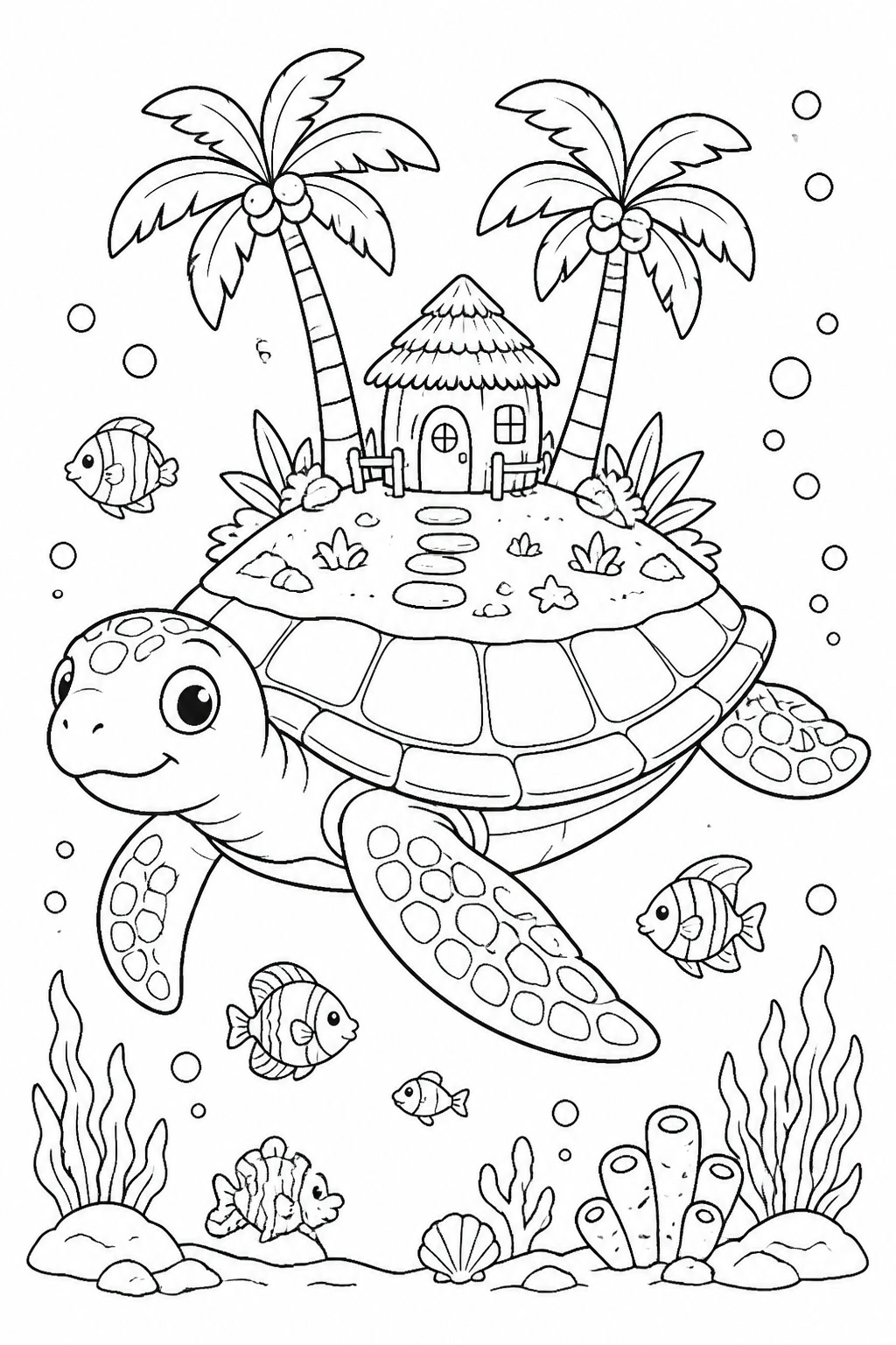 Insel auf riesenschildkroete ausmalbild zum Ausmalen