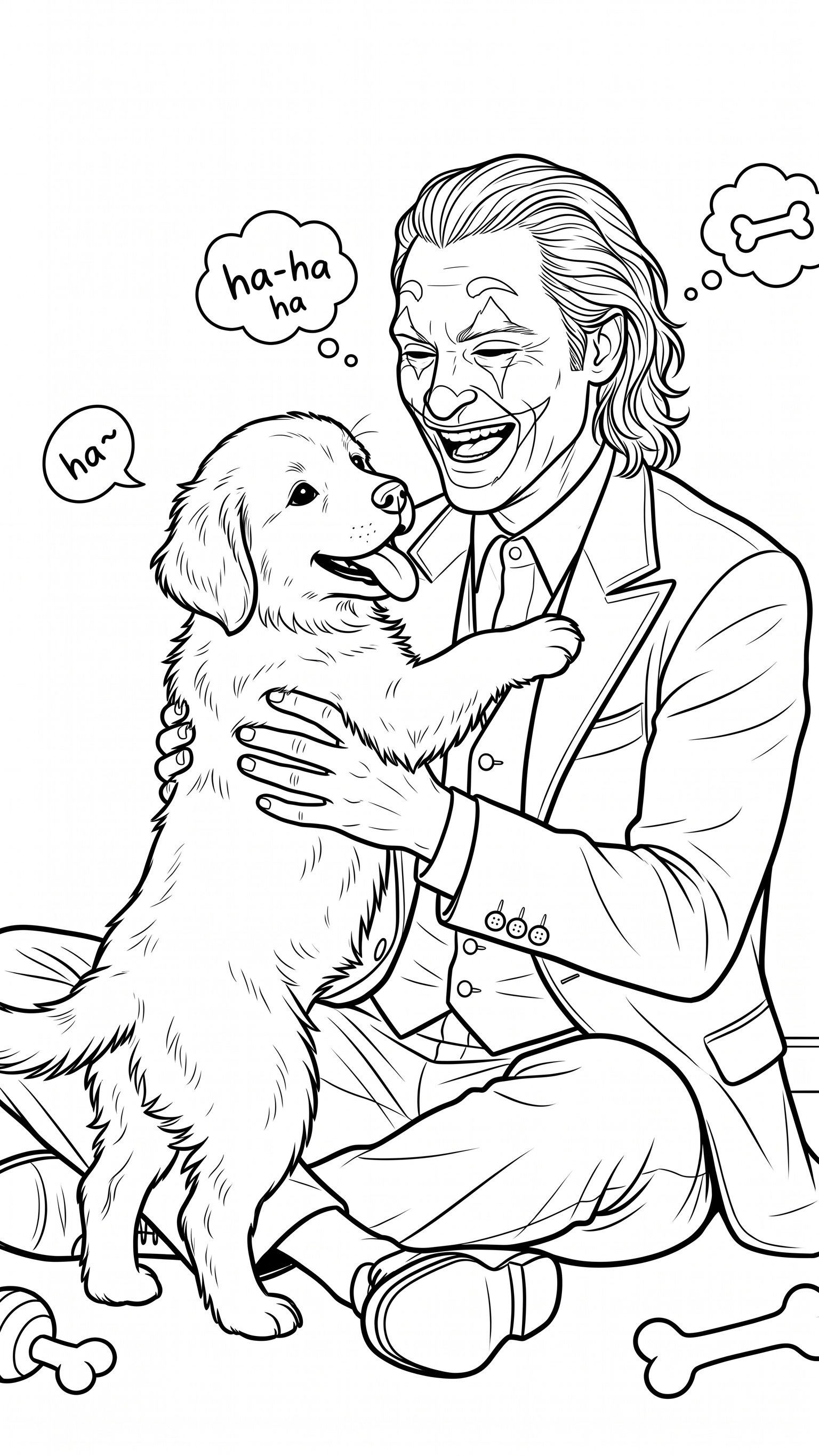 Joker spielt mit hund ausmalbild zum Ausmalen