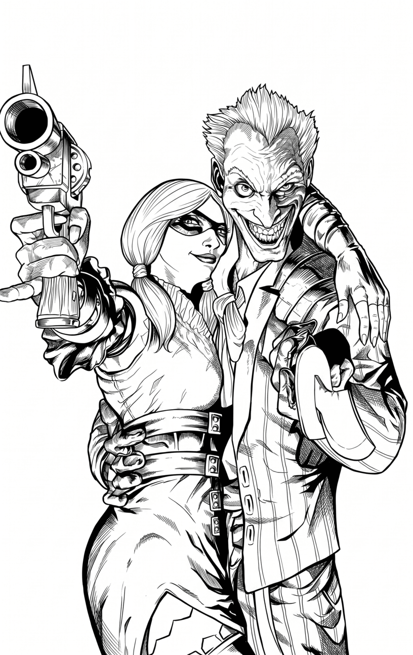 Joker und harley quinn ausmalbild zum Ausmalen