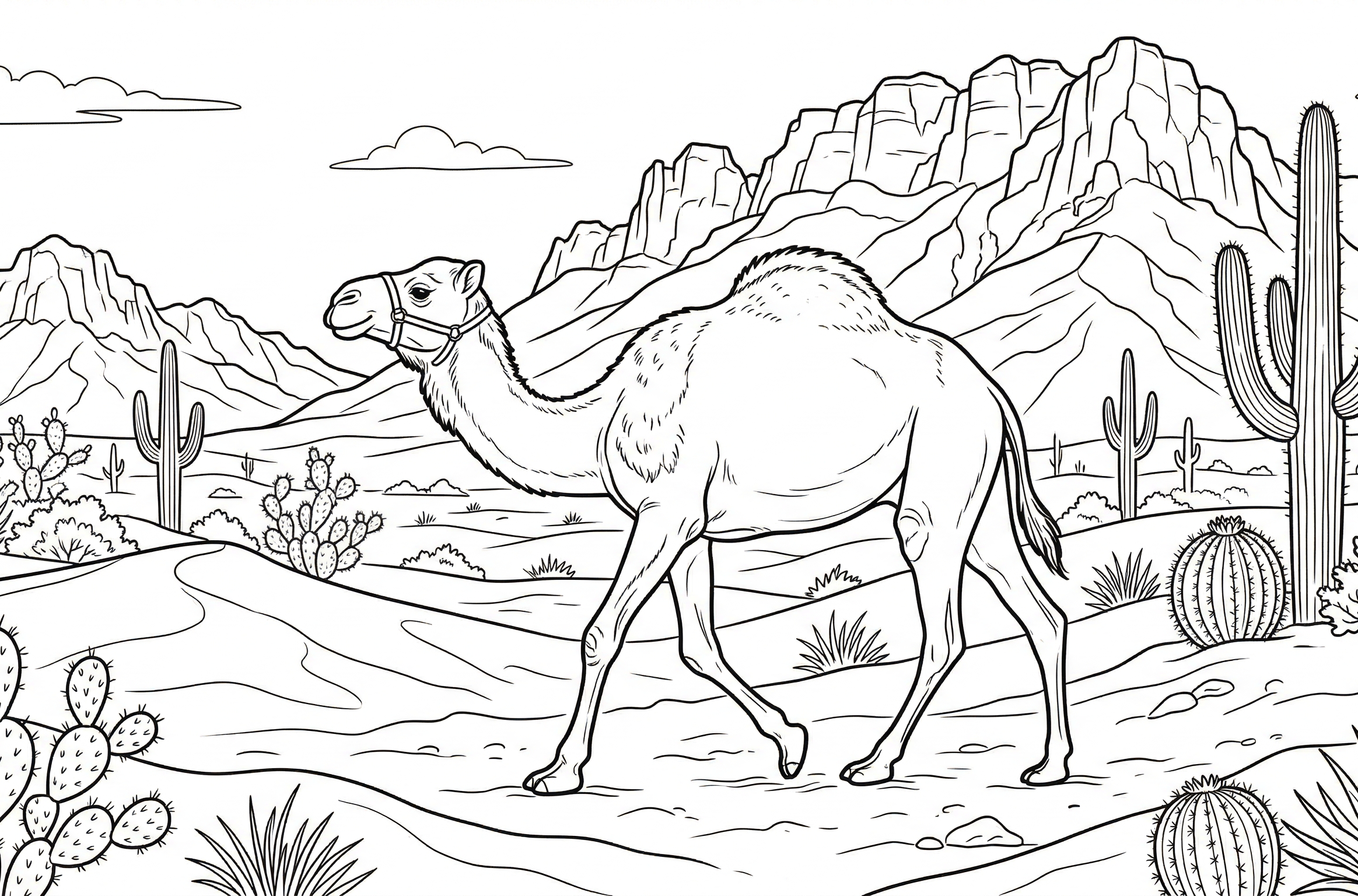 Kamel und kakteen ausmalbild zum Ausmalen