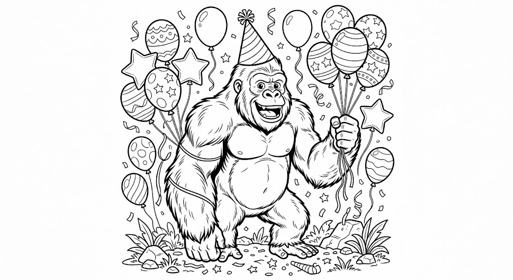 King kong auf party ausmalbild zum Ausmalen