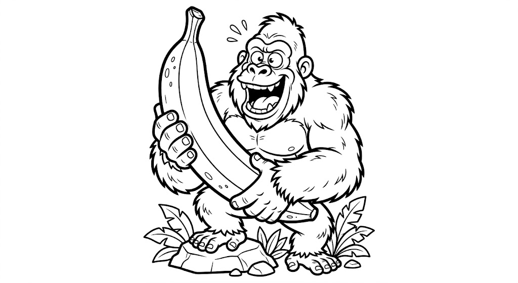 King kong mit banane ausmalbild zum Ausmalen