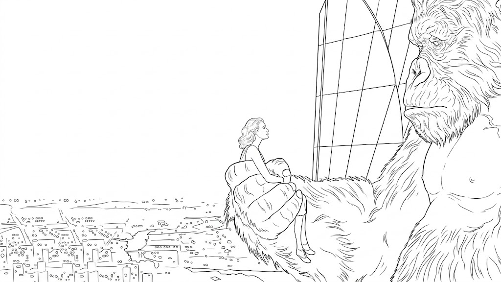 King kong mit frau ausmalbild zum Ausmalen