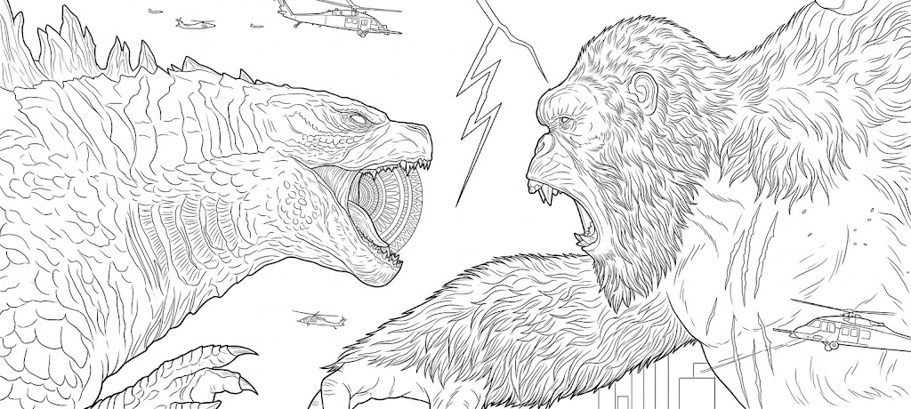 King kong vs godzilla ausmalbild zum Ausmalen