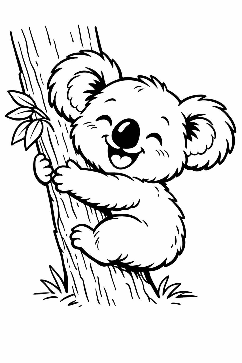 Koala umarmt baum ausmalbild zum Ausmalen