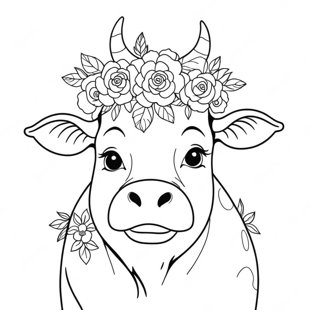Kuh mit blumen ausmalbild zum Ausmalen
