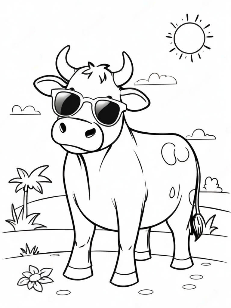 Kuh mit sonnenbrille ausmalbild zum Ausmalen