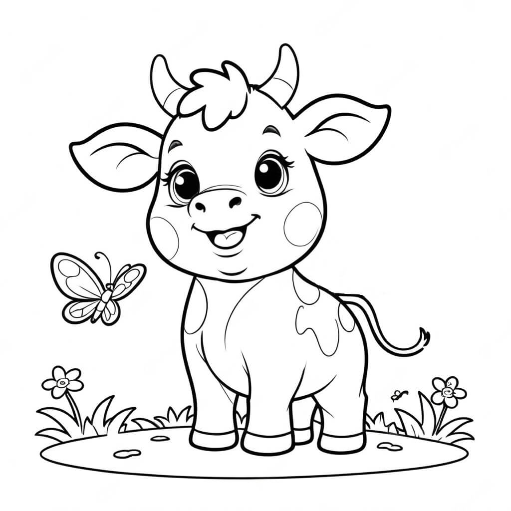 Suesses kaelbchen mit schmetterling ausmalbild zum Ausmalen