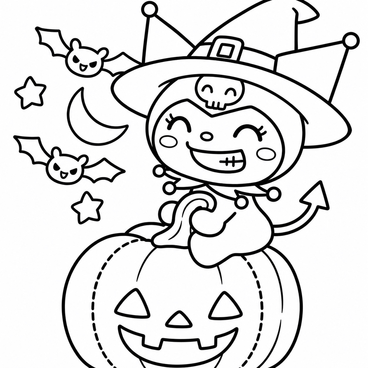 Kuromi an halloween ausmalbild zum Ausmalen