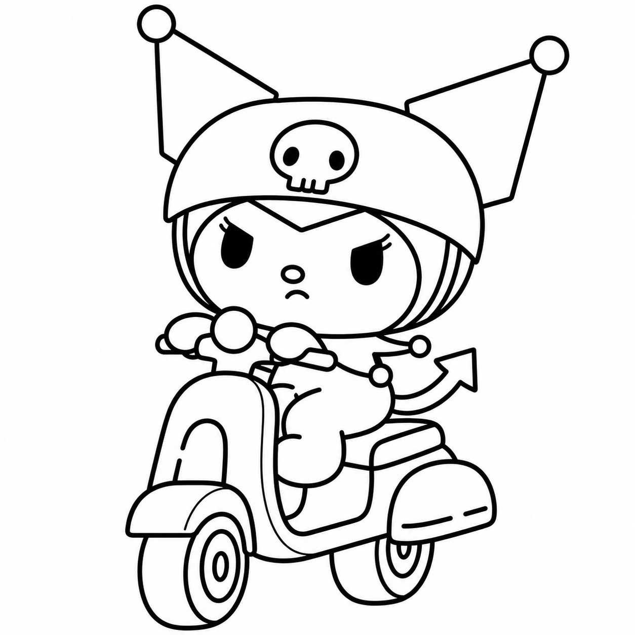 Kuromi auf dem roller ausmalbild zum Ausmalen
