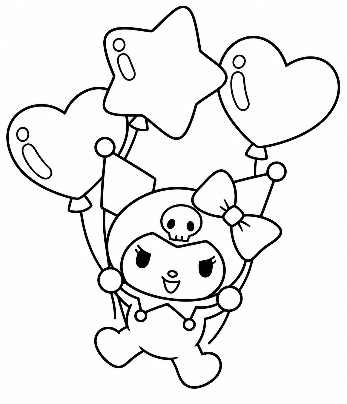 Kuromi mit bunten luftballons ausmalbild zum Ausmalen