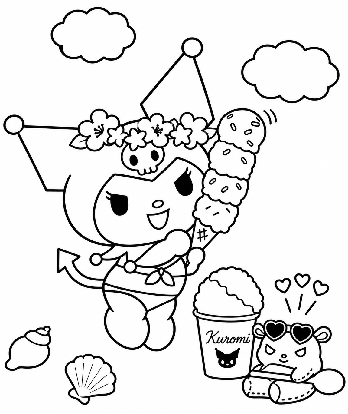 Kuromi mit eis ausmalbild zum Ausmalen