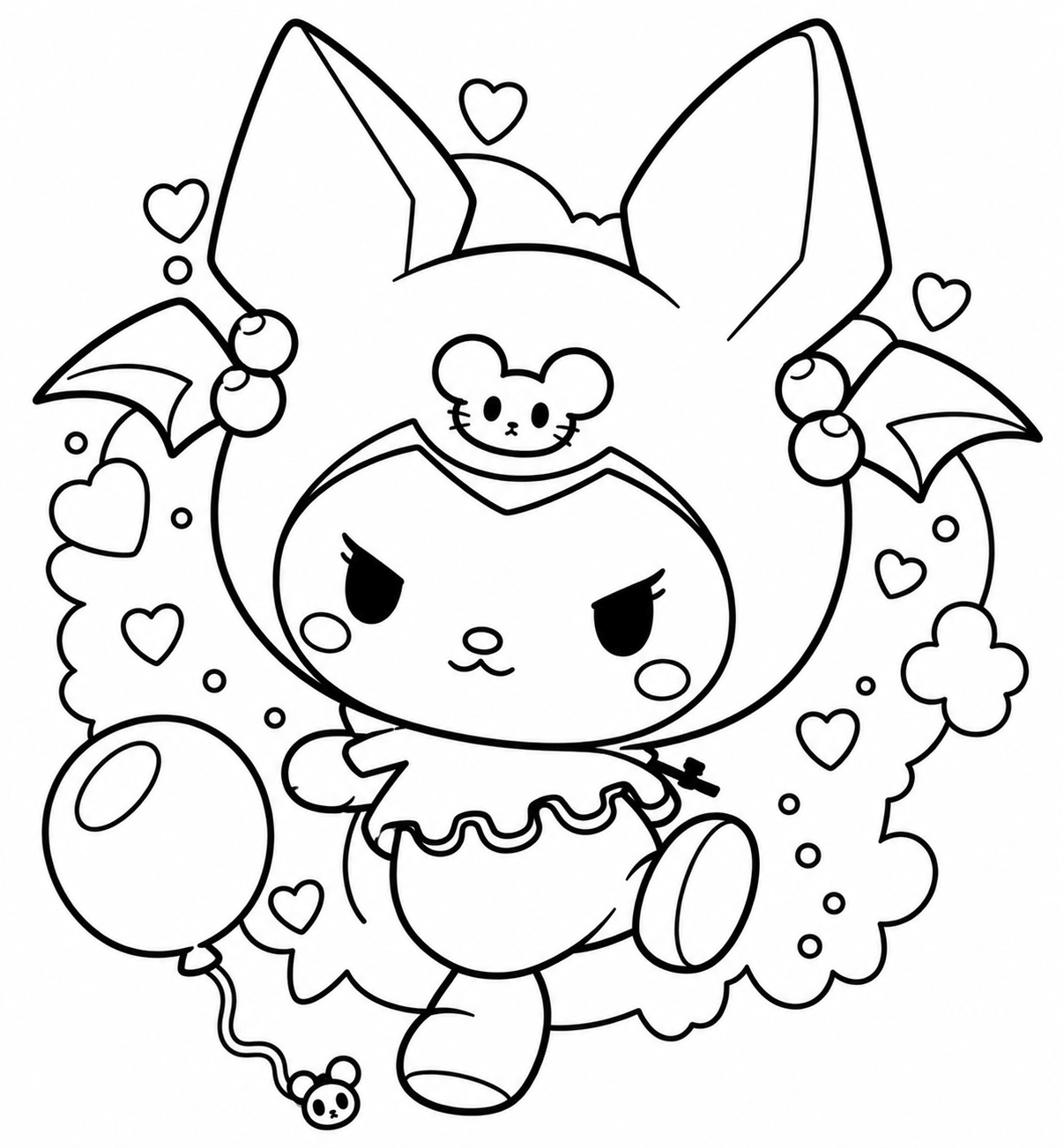 Kuromi mit fledermausfluegeln ausmalbild zum Ausmalen