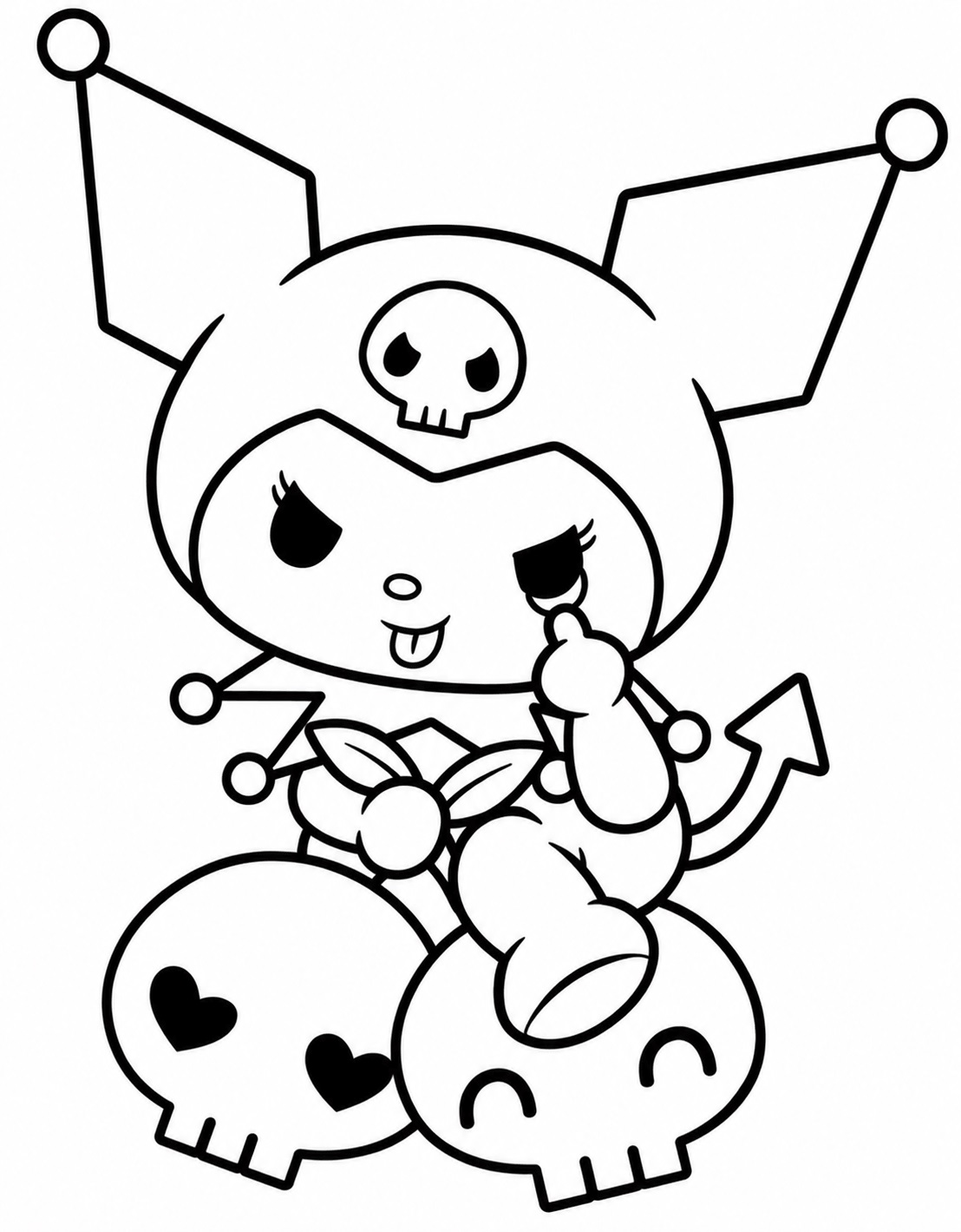 Kuromi mit rosa totenschaedeln ausmalbild zum Ausmalen
