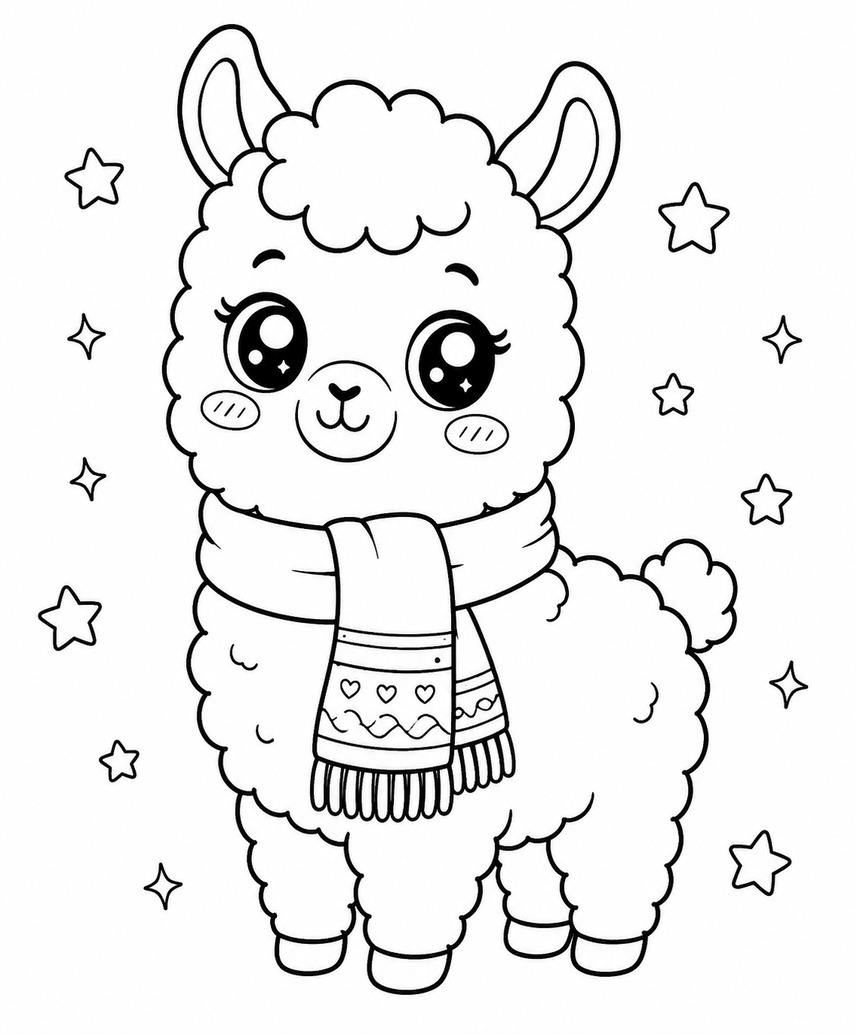 Kawaii lama ausmalbild zum Ausmalen