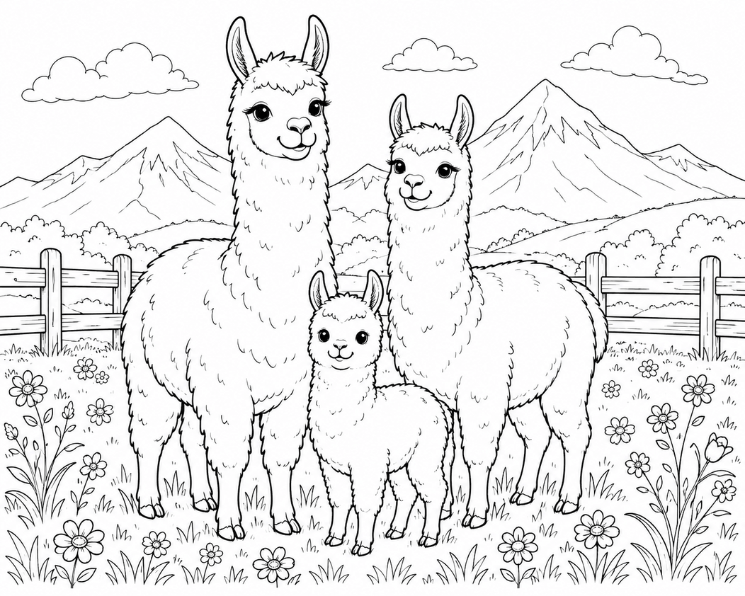 Lama familie ausmalbild zum Ausmalen