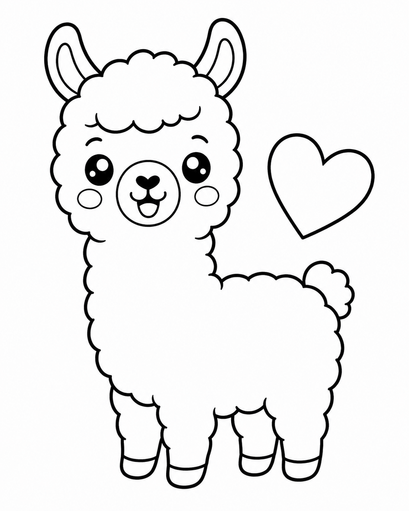Lama mit herz ausmalbild zum Ausmalen
