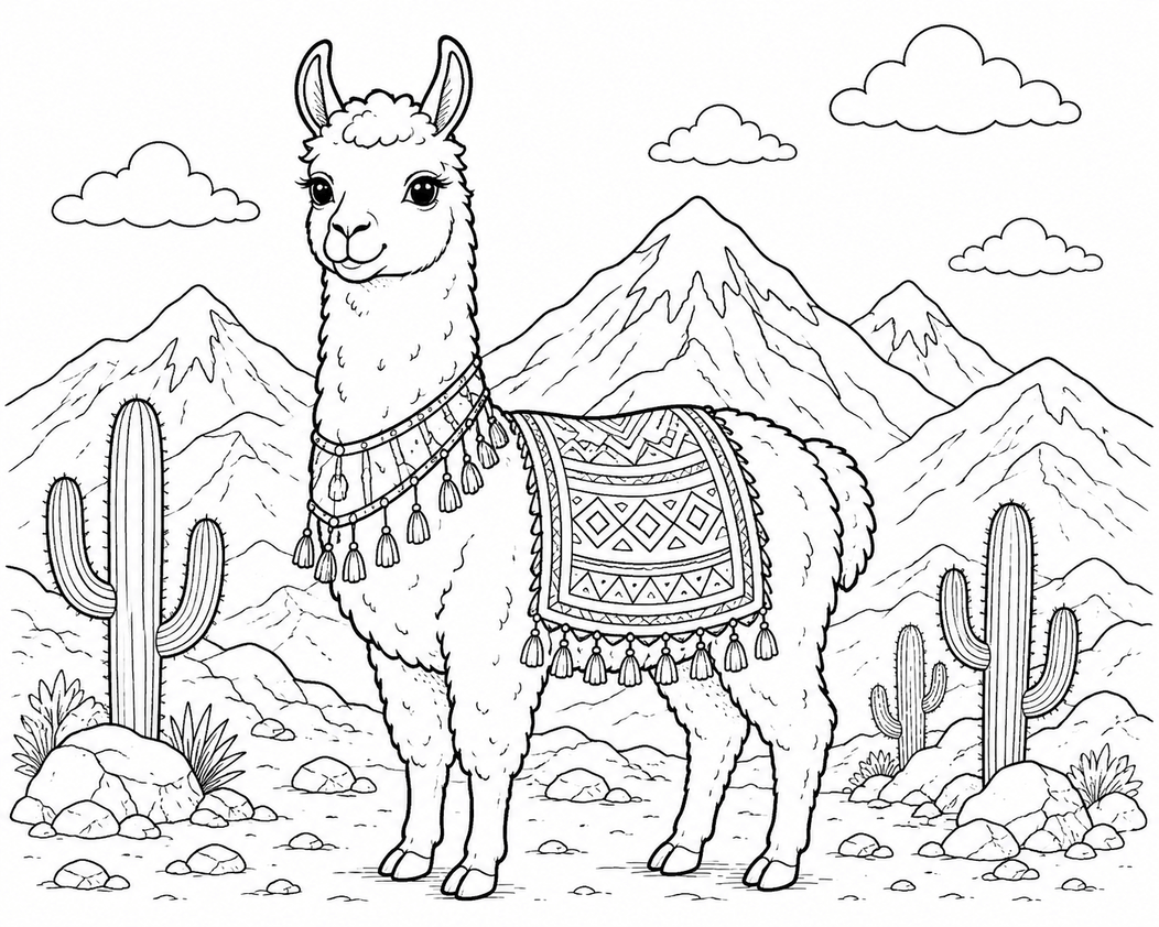 Realistisches lama ausmalbild zum Ausmalen
