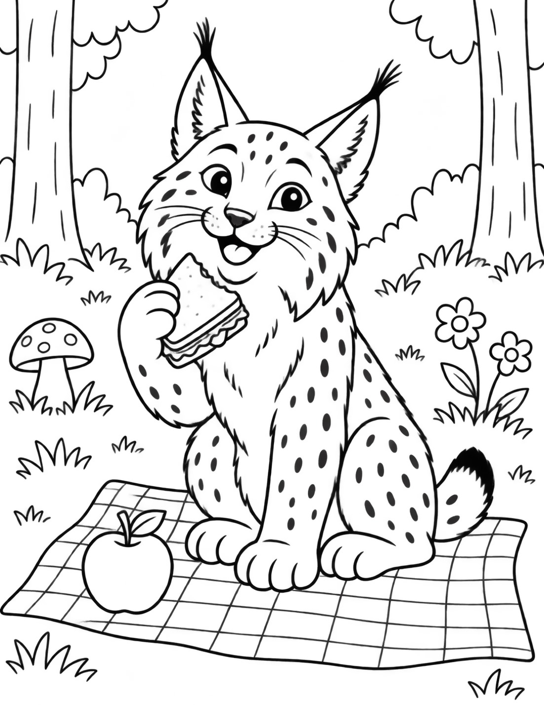Luchs beim picknick ausmalbild zum Ausmalen