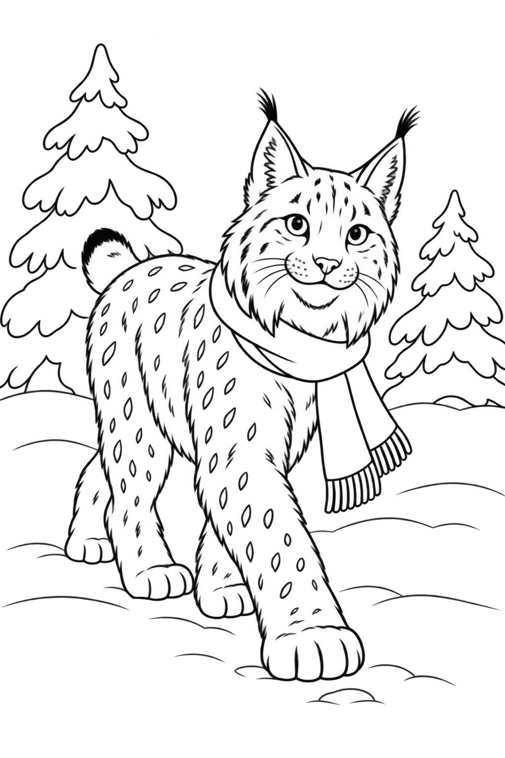 Luchs im schnee ausmalbild zum Ausmalen