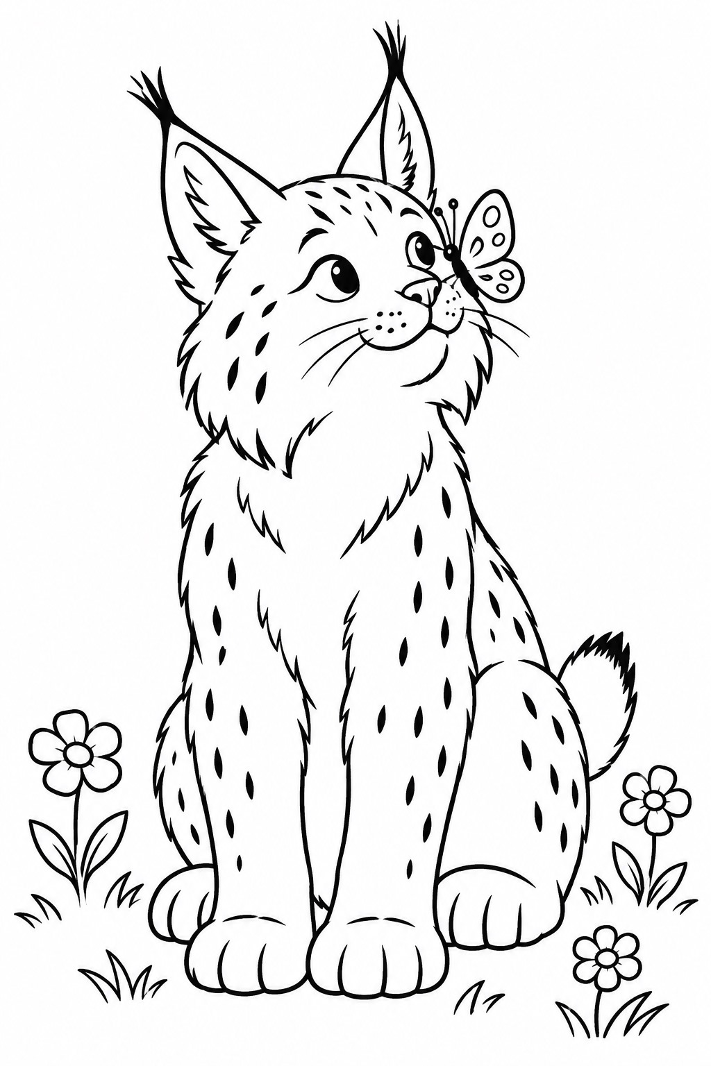 Luchs mit schmetterling ausmalbild zum Ausmalen