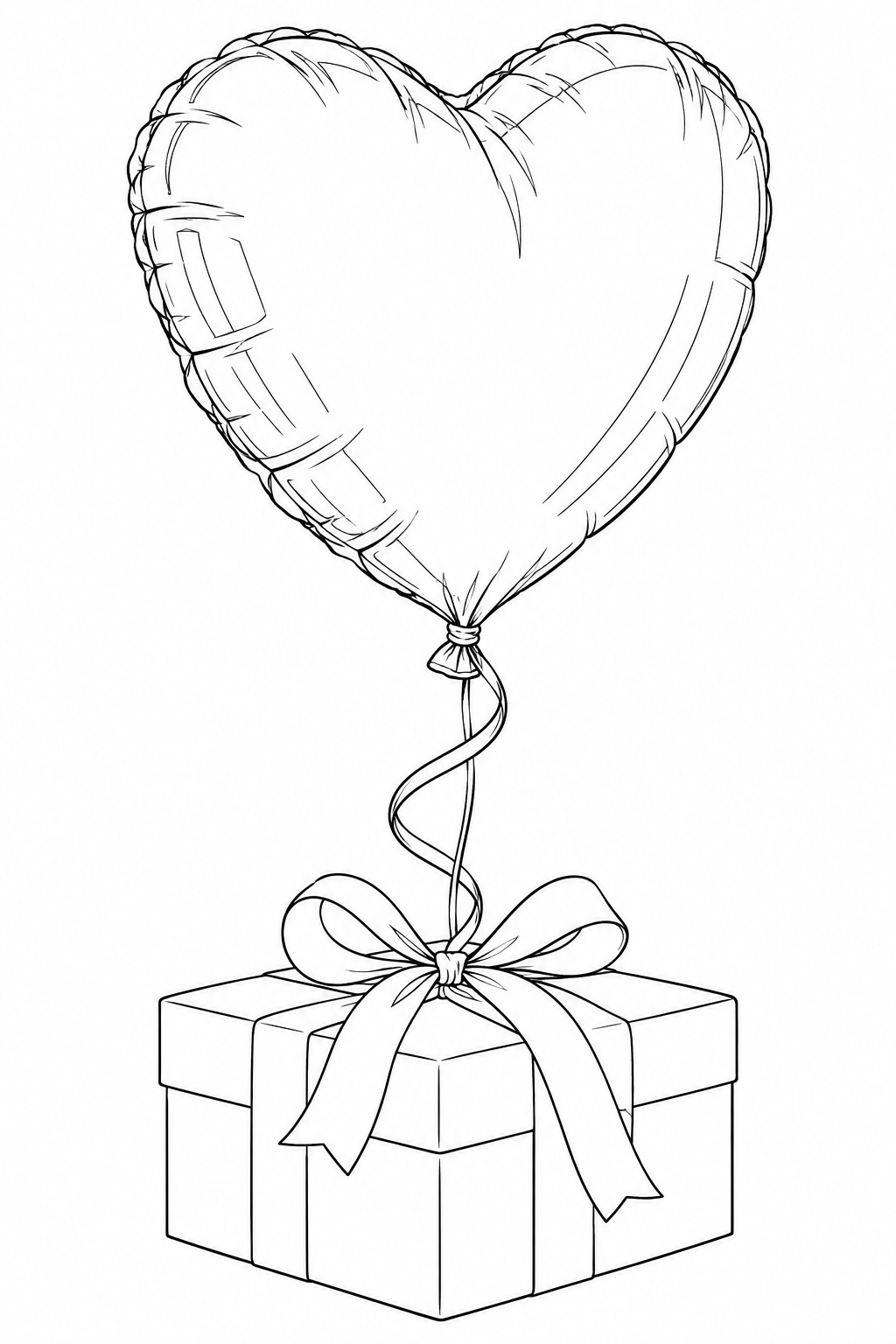 Herzballon realistisch auf geschenk ausmalbild zum Ausmalen