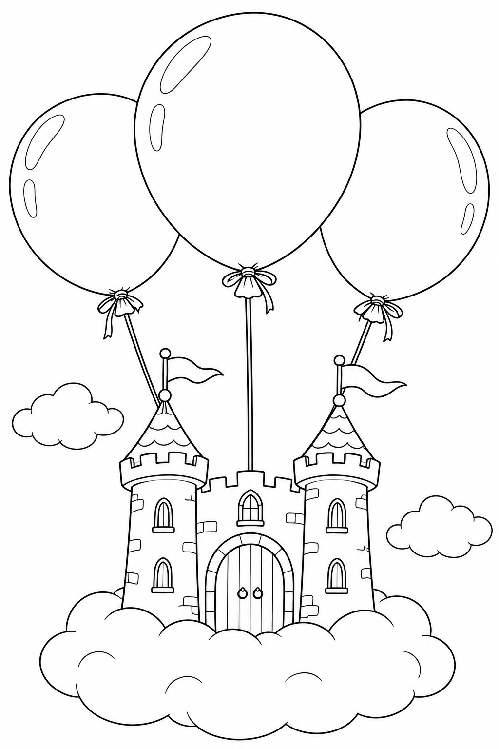 Luftballon schloss in den wolken ausmalbild zum Ausmalen