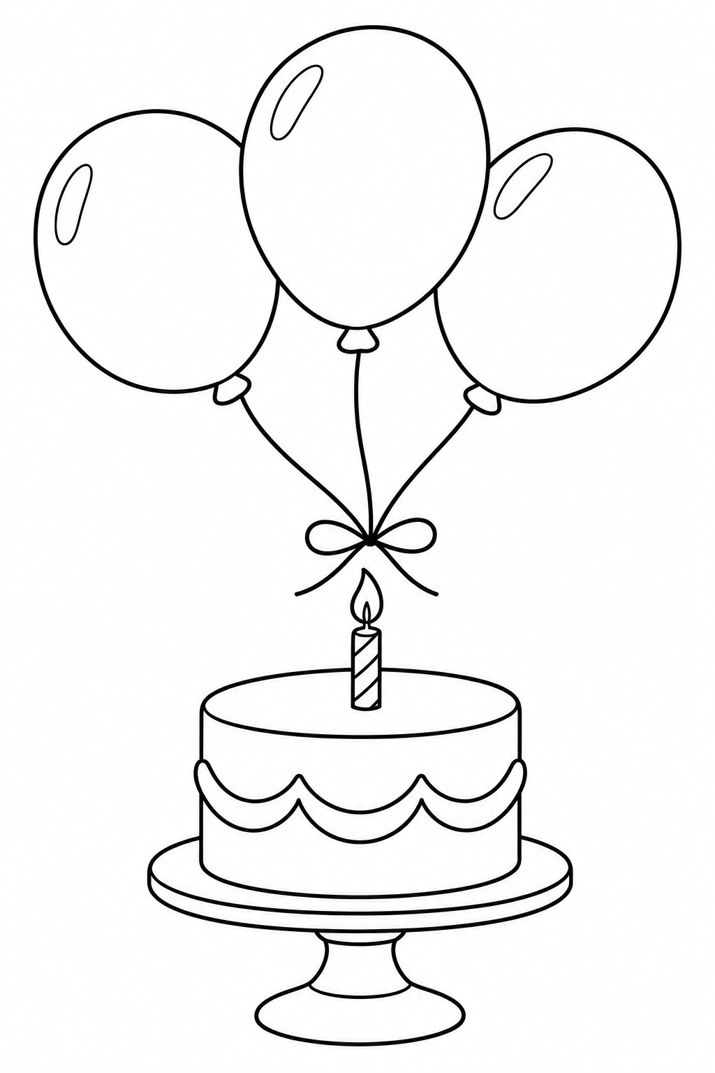 Luftballons und geburtstagstorte ausmalbild zum Ausmalen