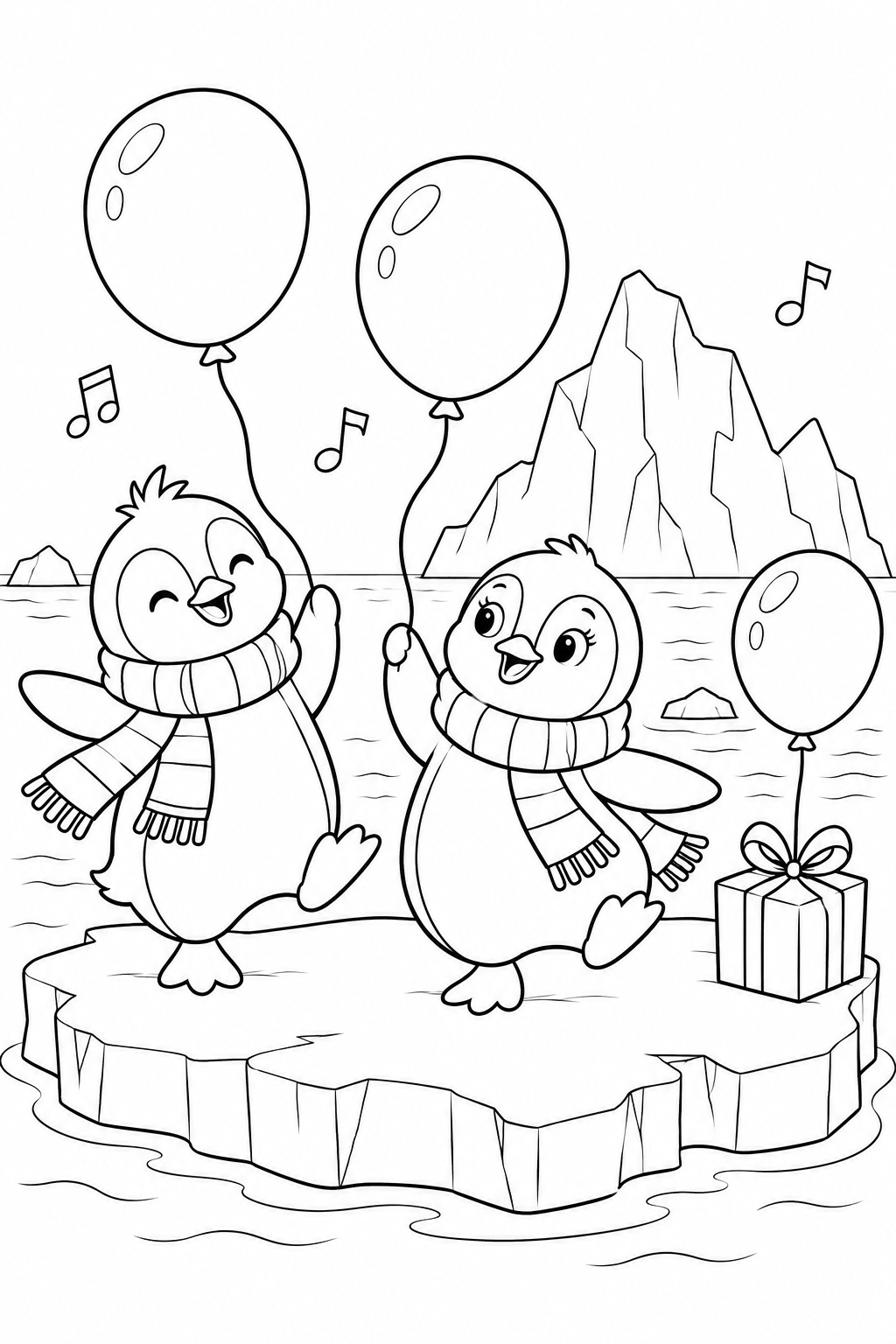 Pinguine beim luftballontanz ausmalbild zum Ausmalen
