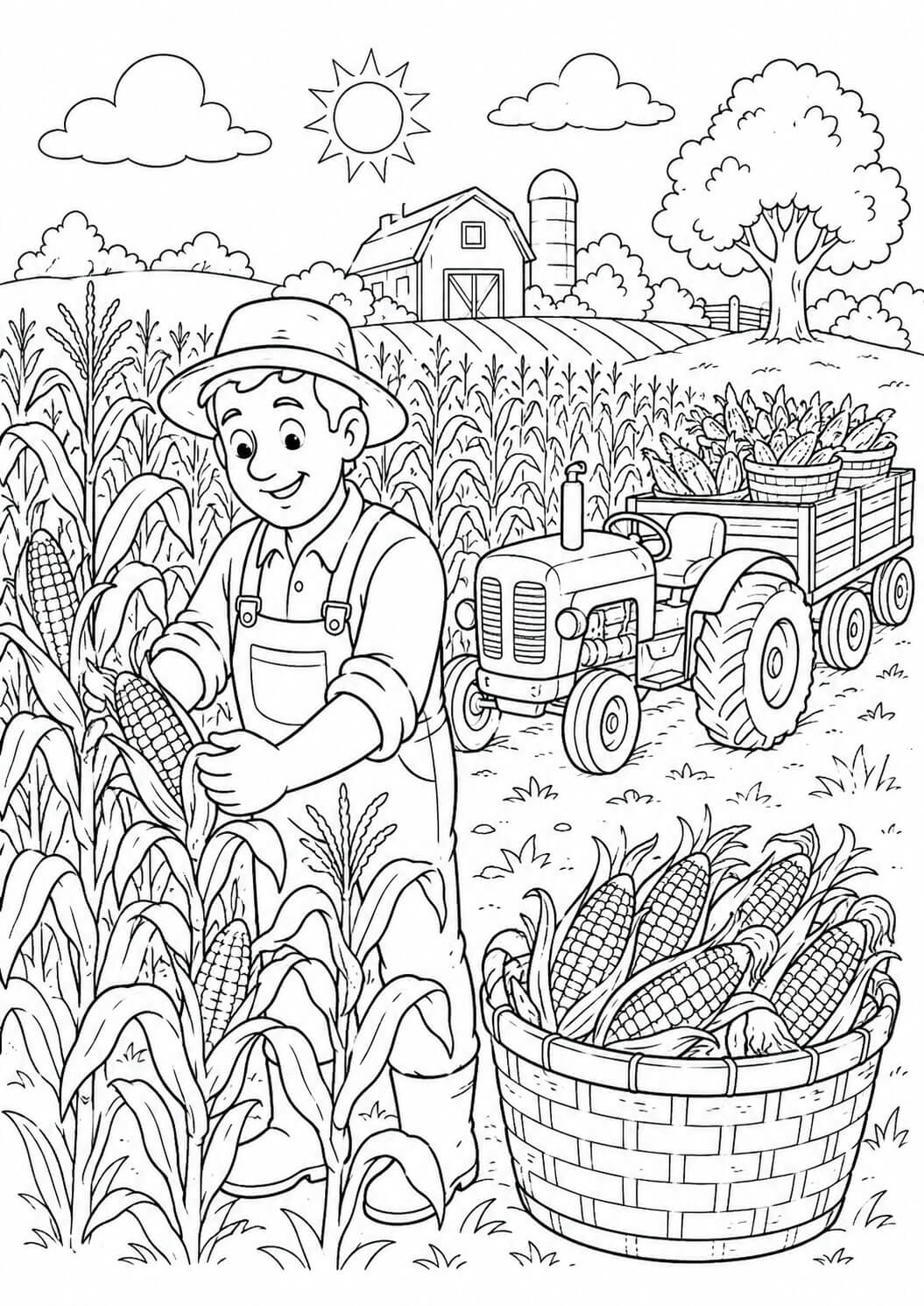 Maisernte mit traktor ausmalbild zum Ausmalen
