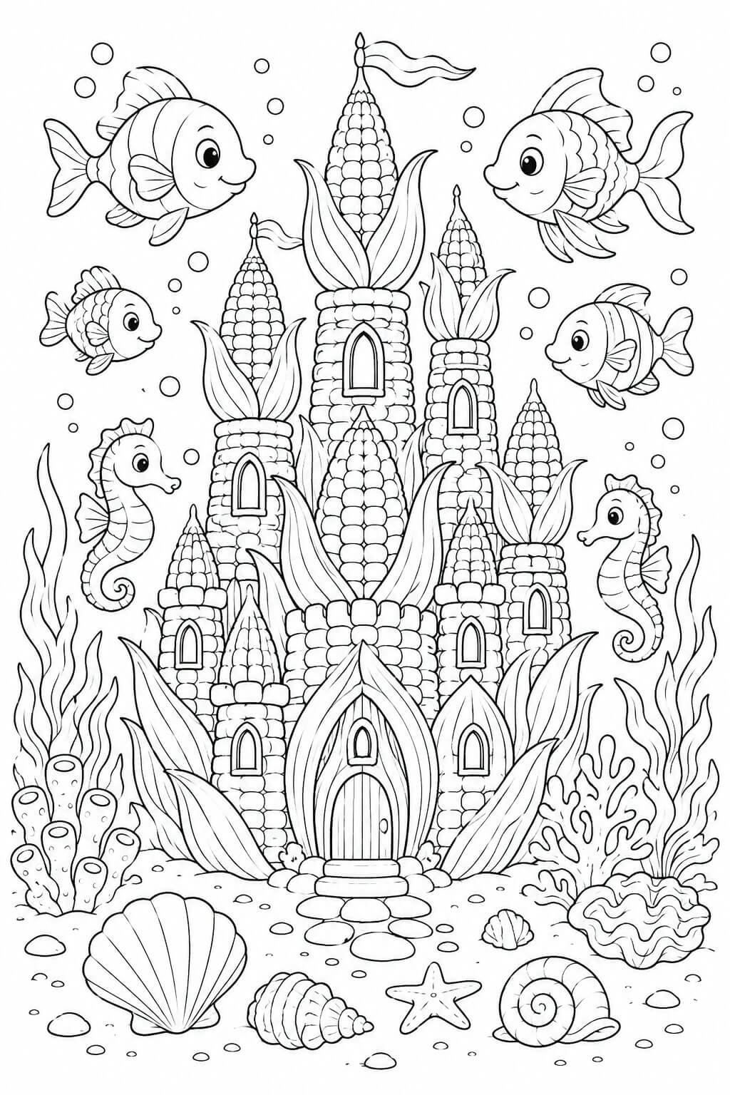 Unterwasser maisschloss ausmalbild zum Ausmalen