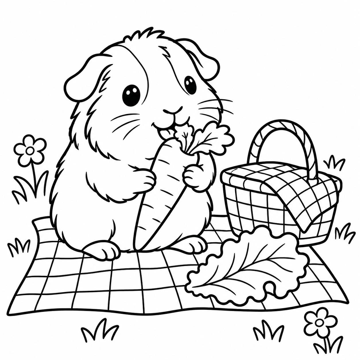 Meerschweinchen beim picknick ausmalbild zum Ausmalen