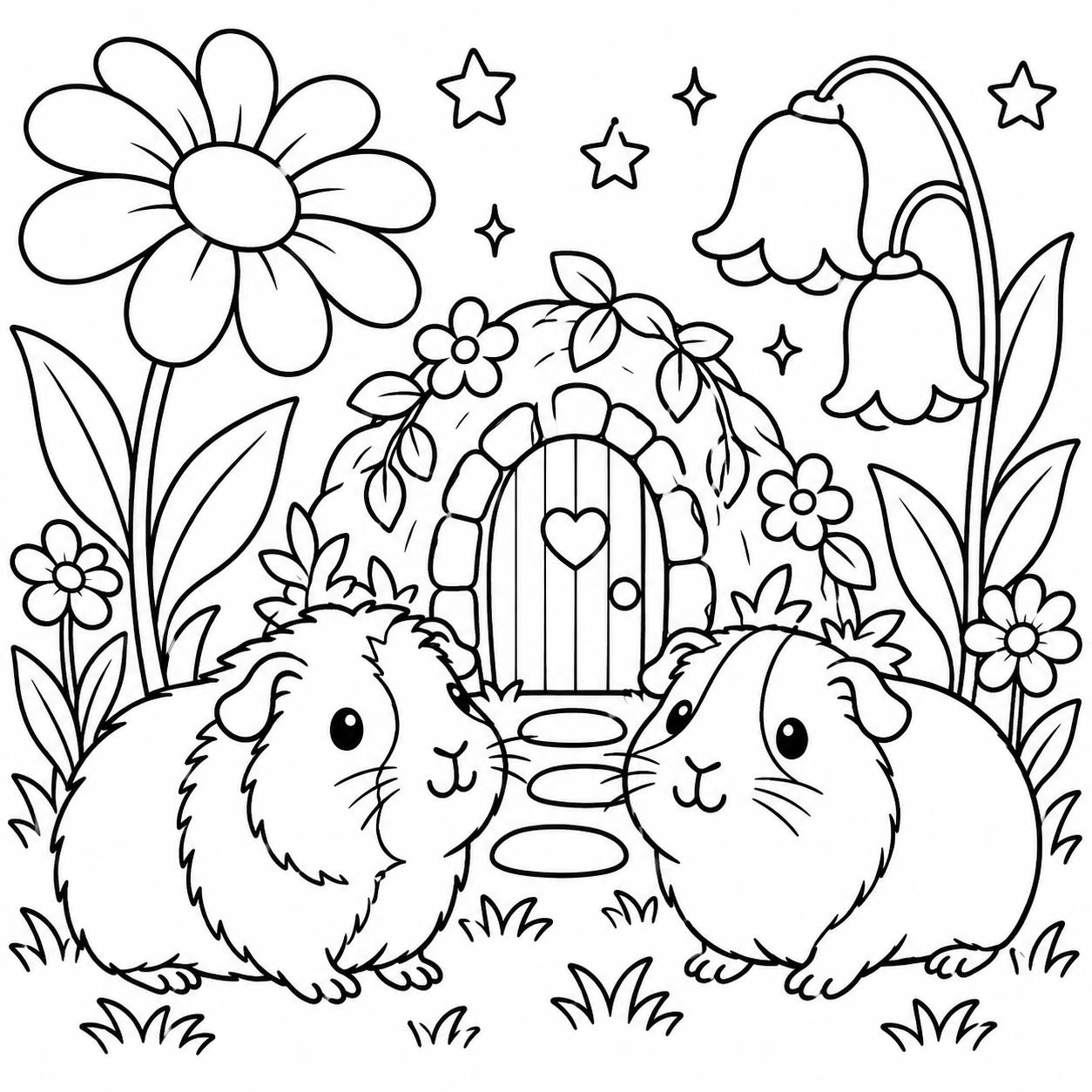 Meerschweinchen im magischen garten ausmalbild zum Ausmalen