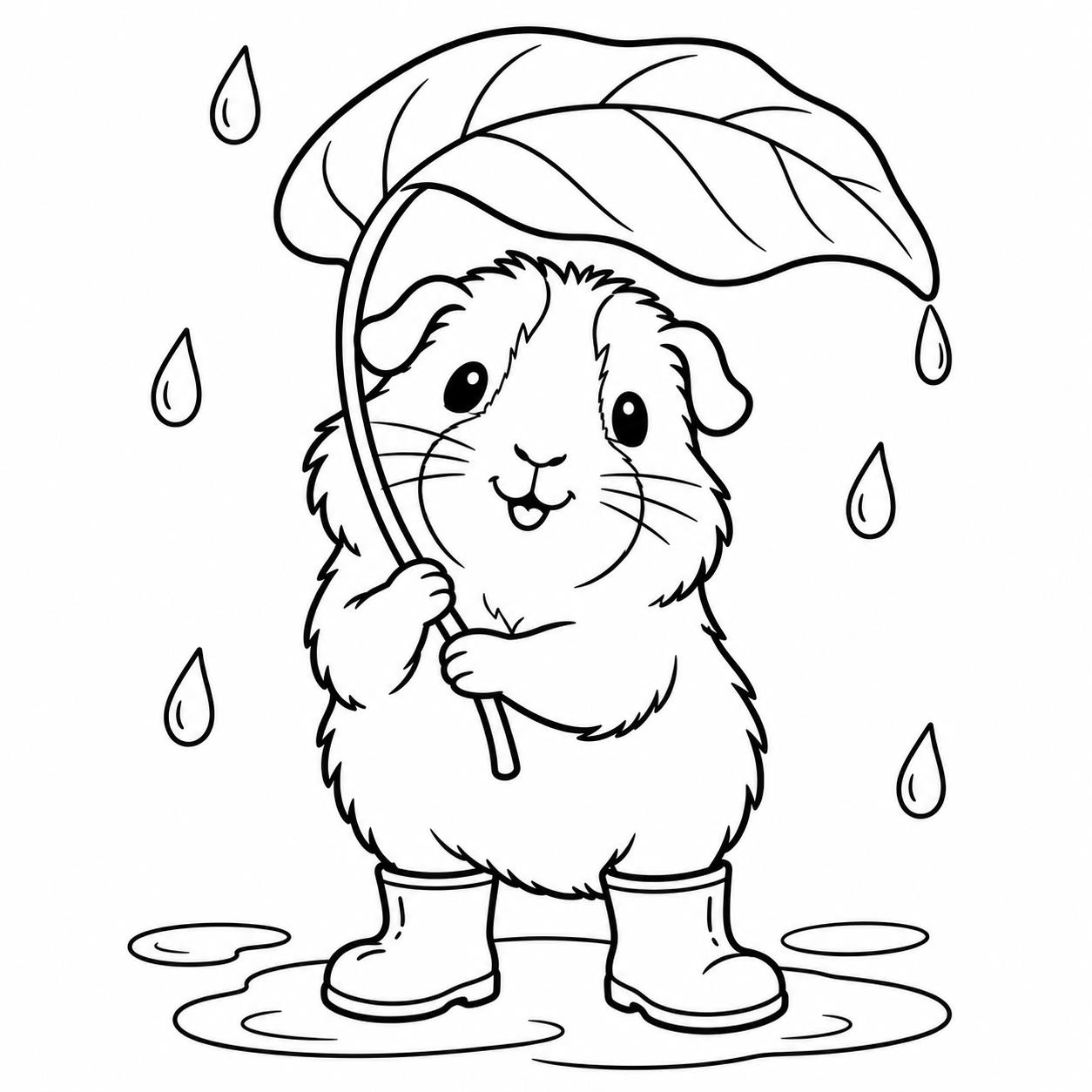 Meerschweinchen im regen ausmalbild zum Ausmalen