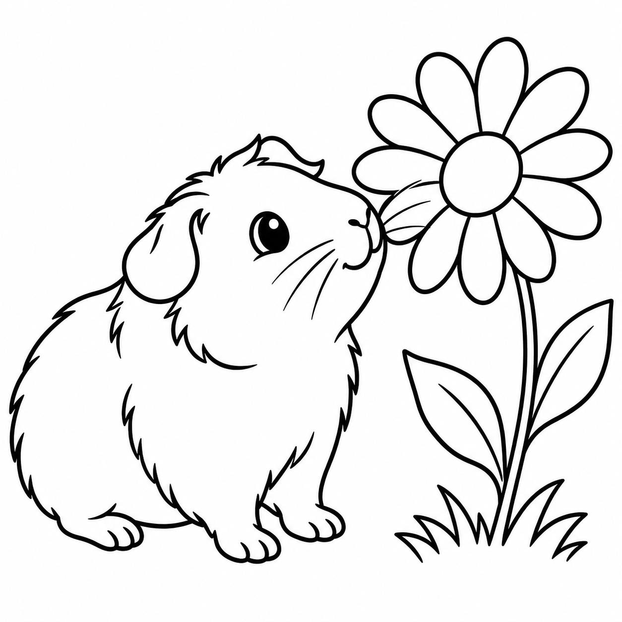 Meerschweinchen mit blume ausmalbild zum Ausmalen