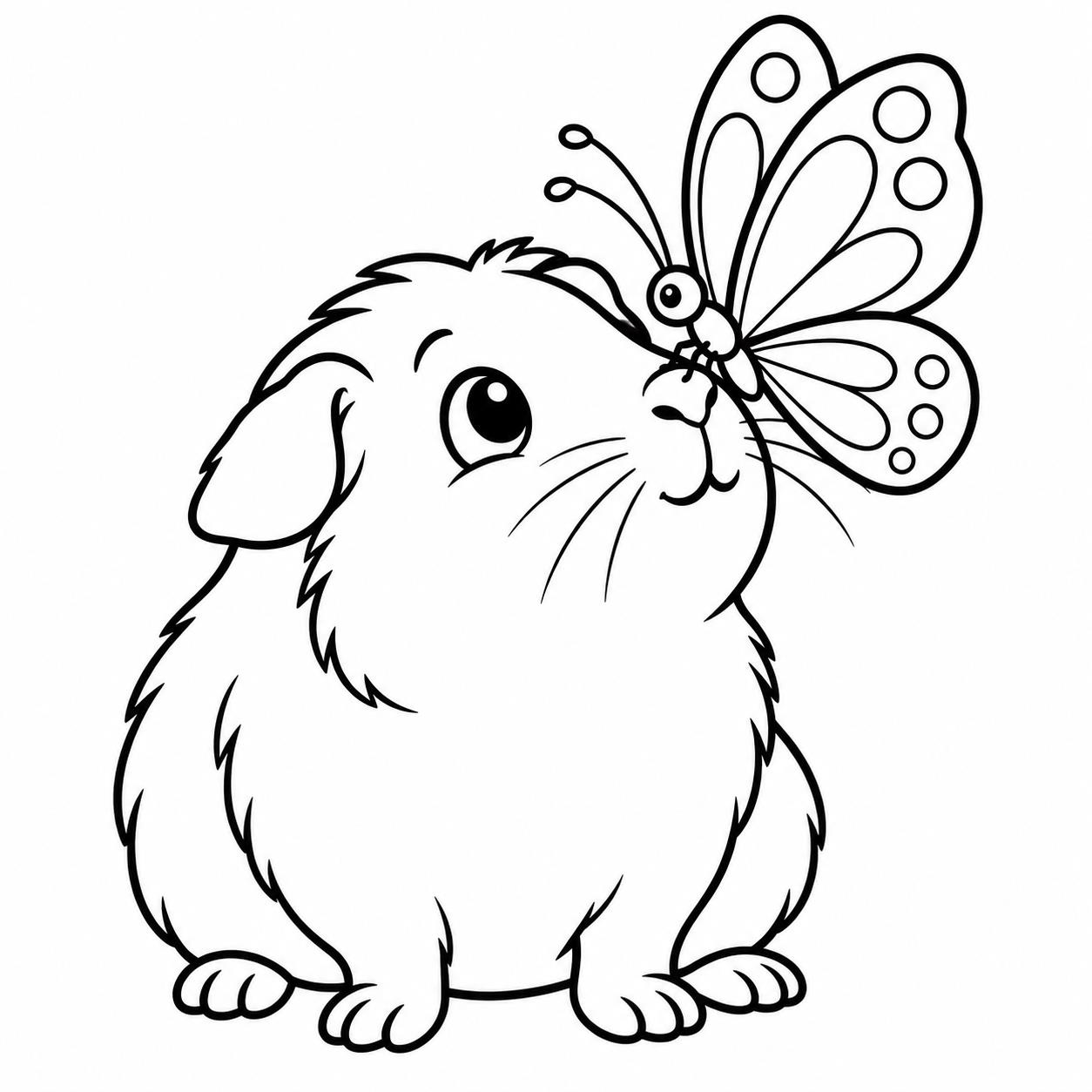 Meerschweinchen mit schmetterling ausmalbild zum Ausmalen