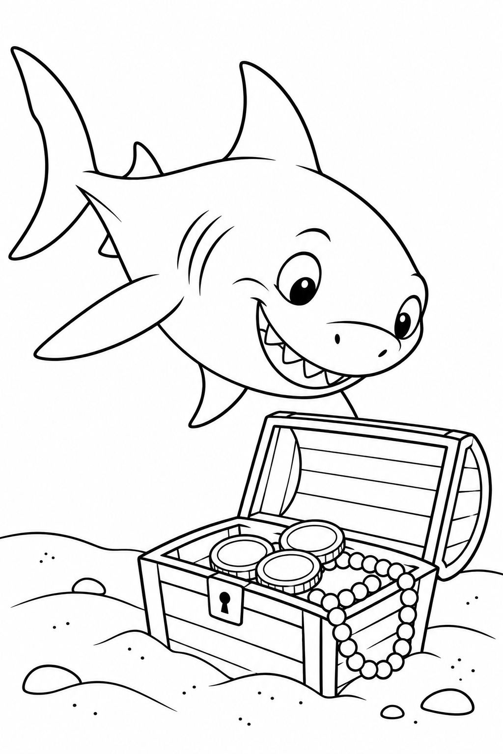 Megalodon beim schatzsuchen ausmalbild zum Ausmalen
