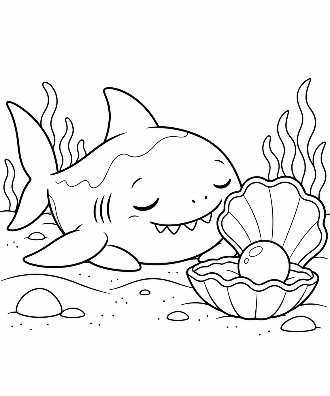 Megalodon mit muschel ausmalbild zum Ausmalen