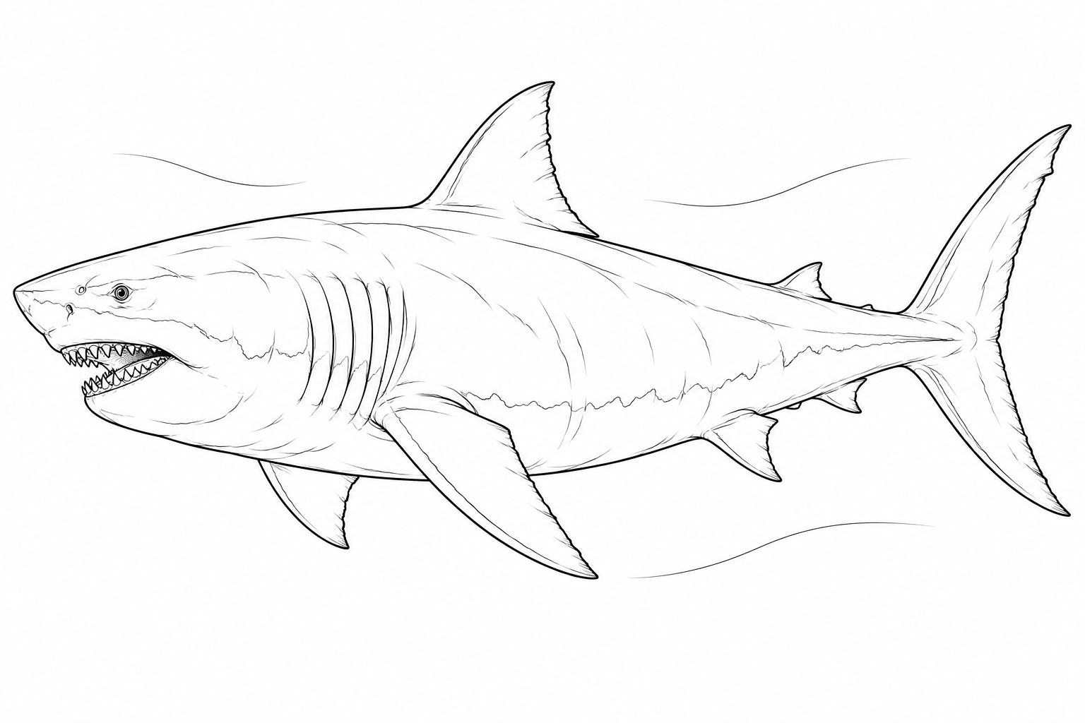 Megalodon realistisch seitenansicht ausmalbild zum Ausmalen